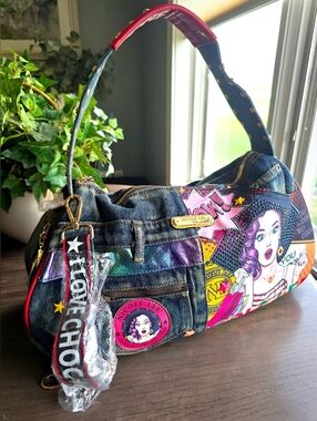 Nicole Lee USA Denim "Paris Girl" Graphic Hobo Crossbody Bag NWT